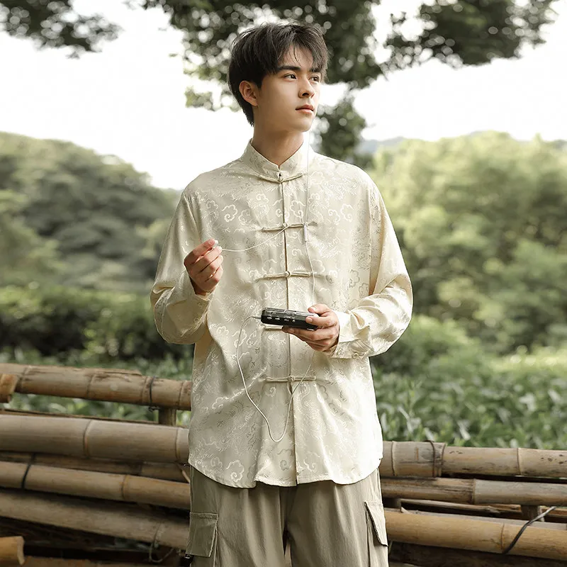 

Мужская винтажная китайская куртка Feng Tang с длинными рукавами, на пуговицах, для мужчин среднего и молодого возраста, модный бренд