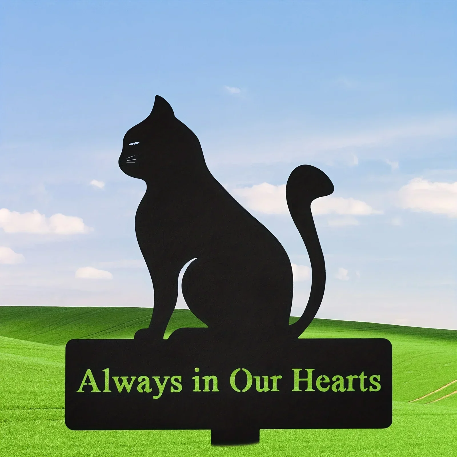 metal ironCat Metal Grave Marker, Always In Hearts Memorial Stake Insert Cemetery Decor Grave Sympathy Funeral Easter Pet Yard d