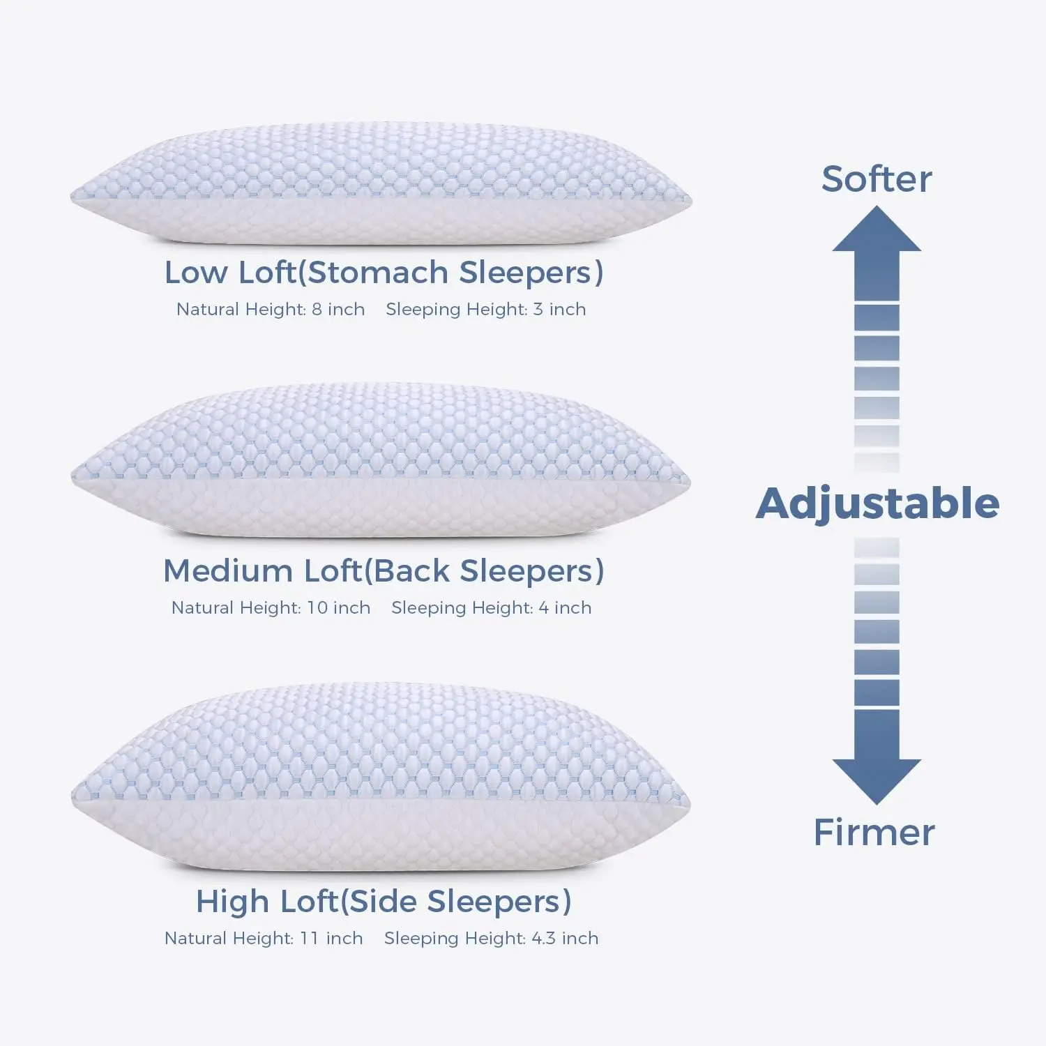 

Osbed Shredded Memory Foam Pillows Queen Size Set, Cooling Pillows For Sleeping, Adjustable Loft Bed Firm Or Soft, Side, Back,