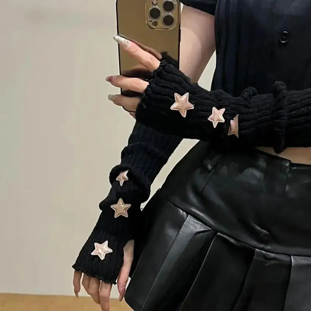 المرأة أصابع قفازات المعصم الطويلة Y2k لطيف ستار مدفئات للذراع موضة قفازات محبوكة دافئة رشاقته أكمام أذرع تبريد اكسسوارات دافئة