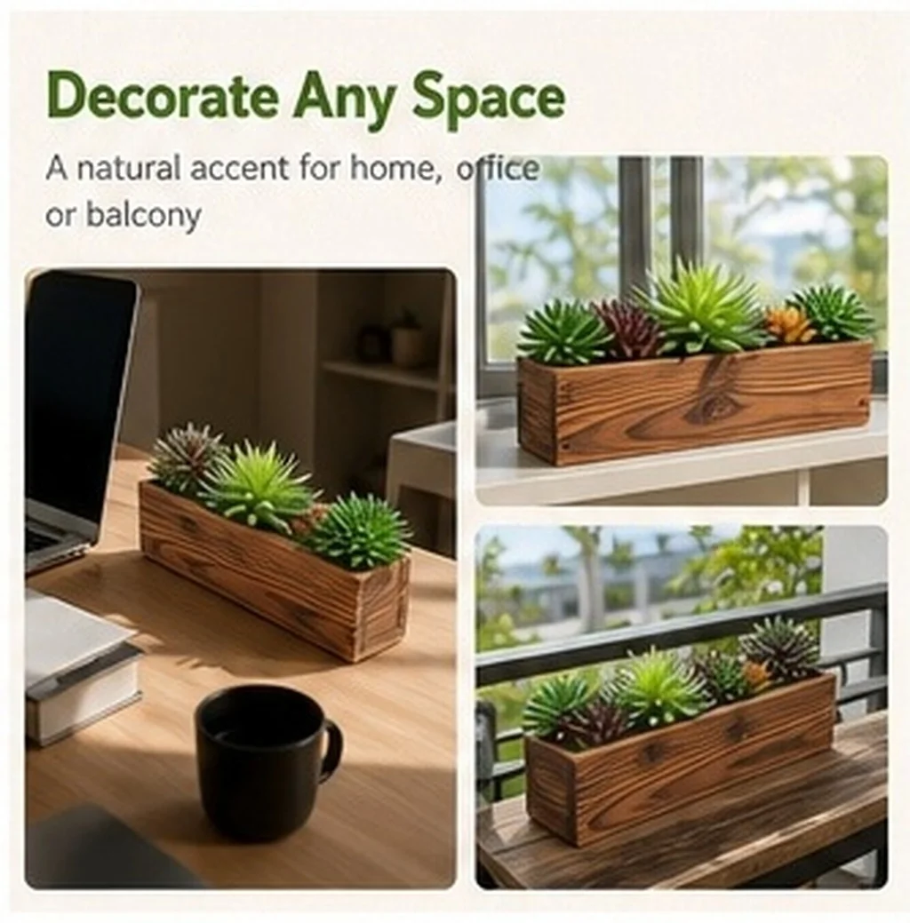 Wooden Flower Pot for Garden, Balcony & Indoor – Rustic Cedar Planter Box with Anti-Corrosion Finish