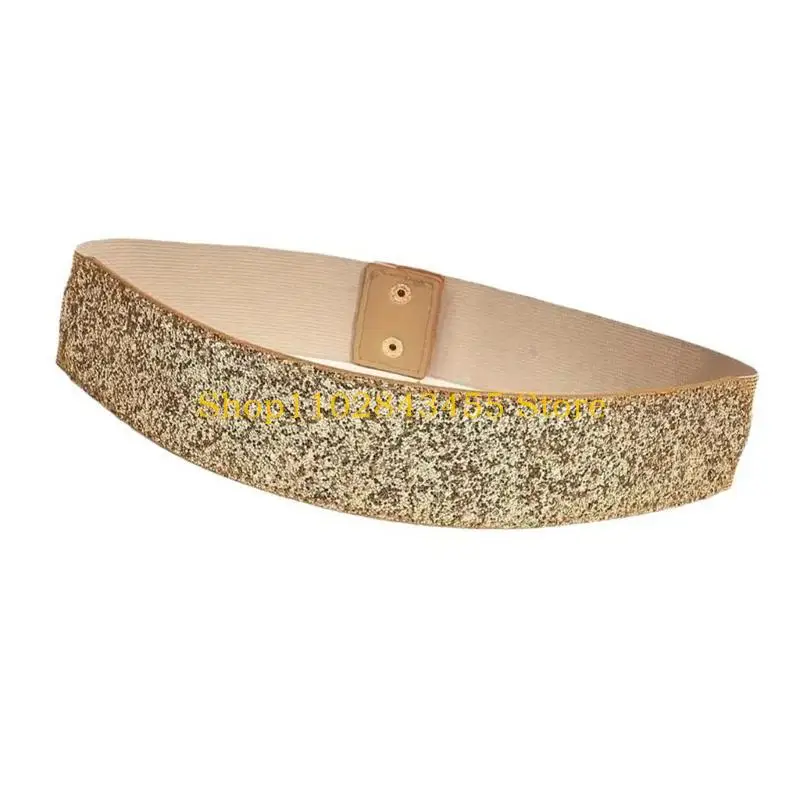 49MC Stylish Sequins Wide Belt Durability Leather Waist Belt Street Styles Waistband for Parties and Evening Event