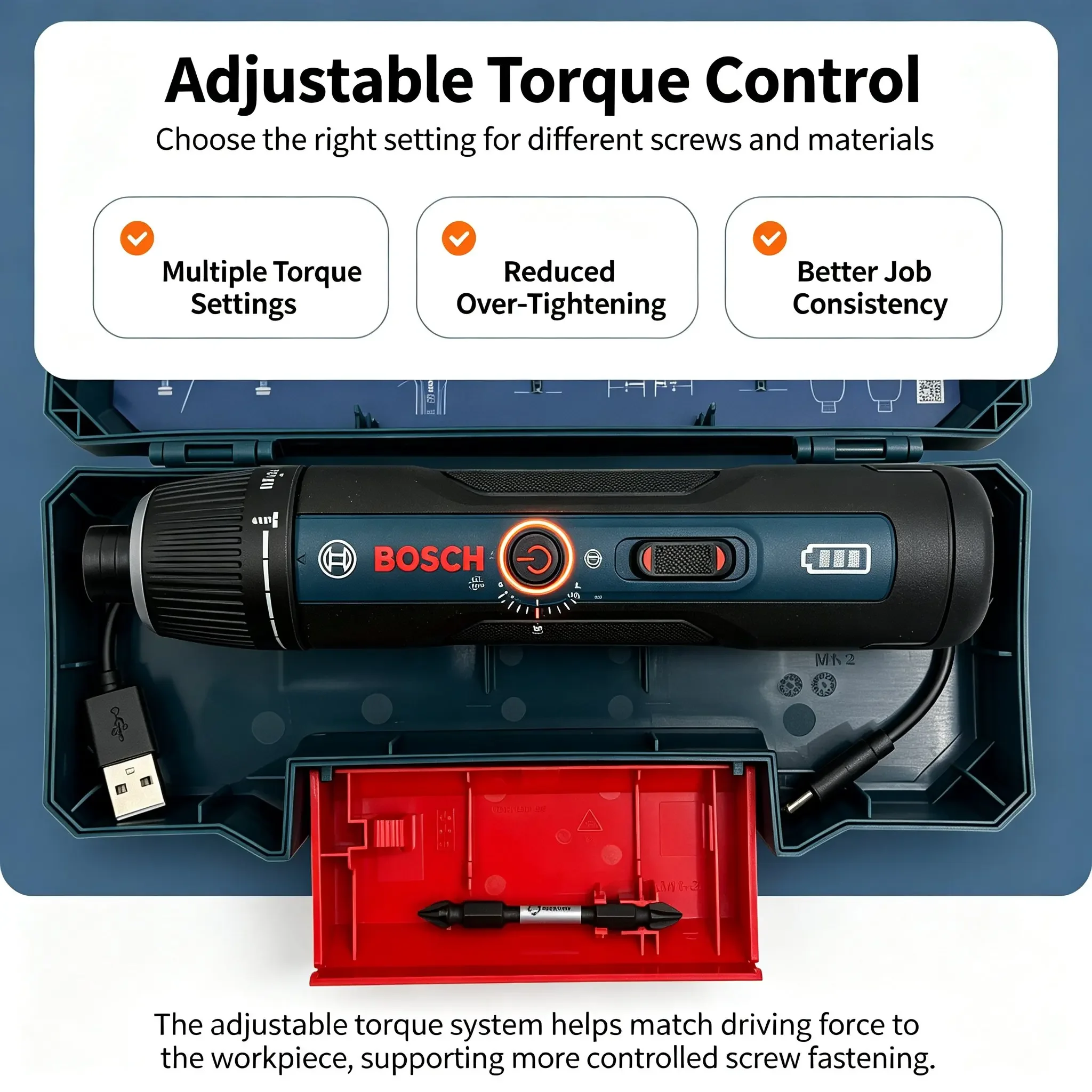 Bosch GSD4V-5 Cordless Electric Screwdriver, 280-363RPM Adjustable Speed, Handheld Screwdriver for Furniture & Wood Fastening