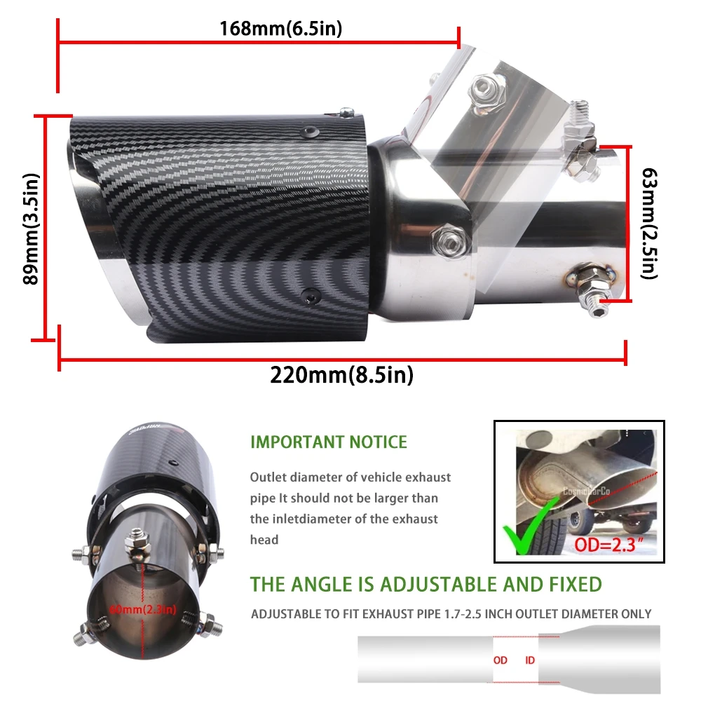 Car Modification Forged Pattern Tailpipe 63-89mm Stainless Steel Tailpipe Adjustable Elbow ABS Plastic Shell Tailpipe