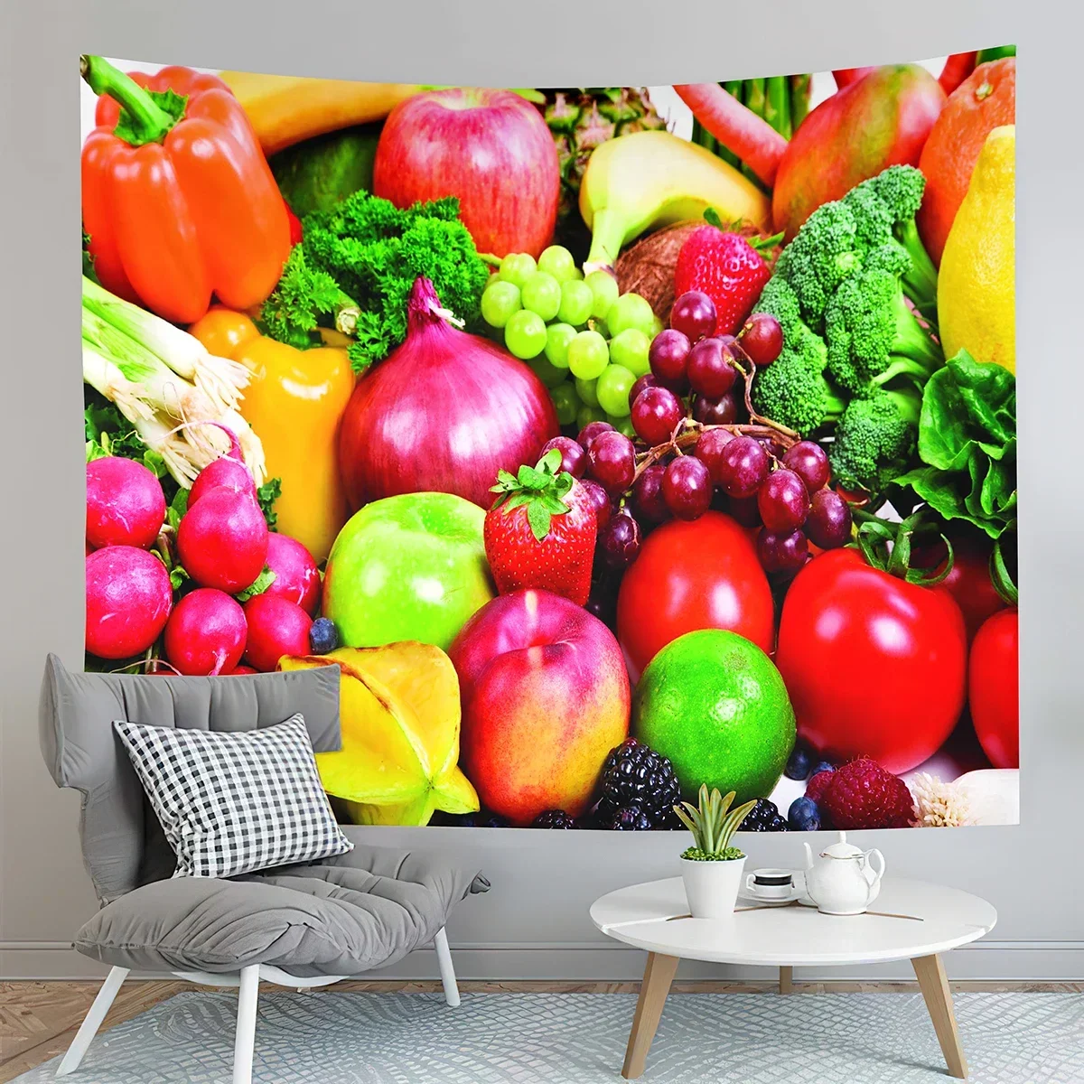 Fruit Vegetable Tapestry Green Lettuce  Grape Strawberry  Bedroom Wall Art