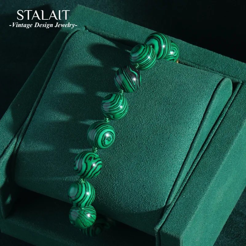 

Vintage Emerald Green Lines Beaded Strand Bracelets Charm for Women Natural Stones Jewelry Rhinestones OT Buckle Wedding Gift