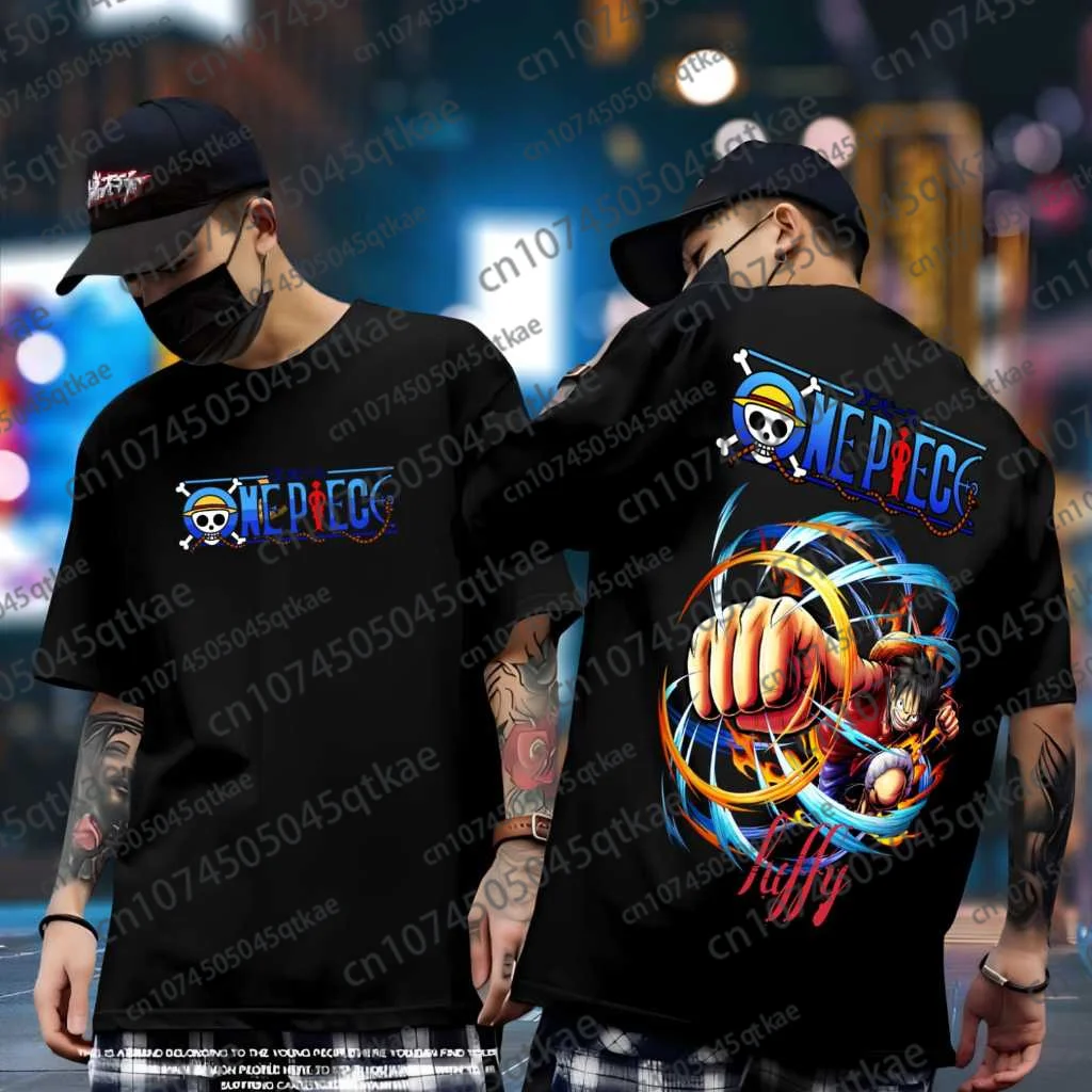 Kaus Lengan Pendek Sendi ONE PIECE Luffy Gear5 Kaus Cosplay Bandai Fashion Longgar Pria dan Wanita Katun Murni Malam