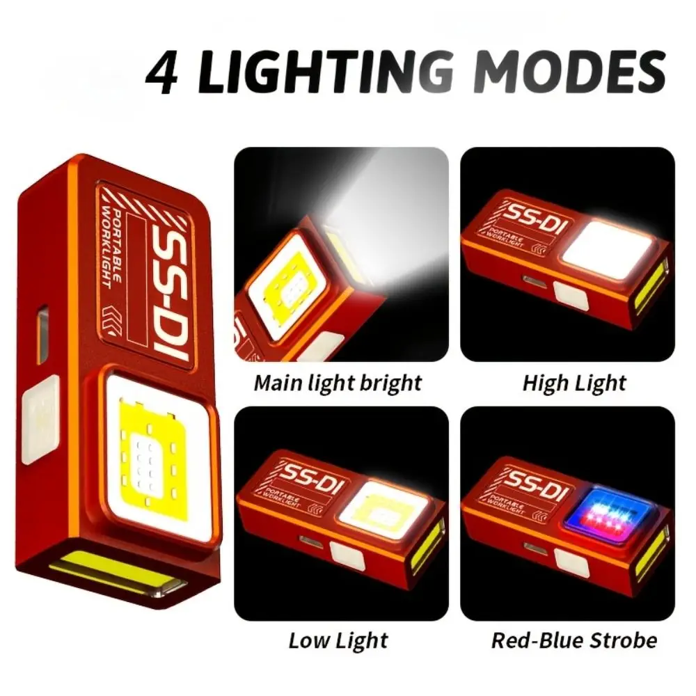 

Ультраяркий мини-фонарик LED с USB-зарядкой, магнитом на дне, аварийным светом, красно-синим предупреждающим светом и 4 режимами освещения