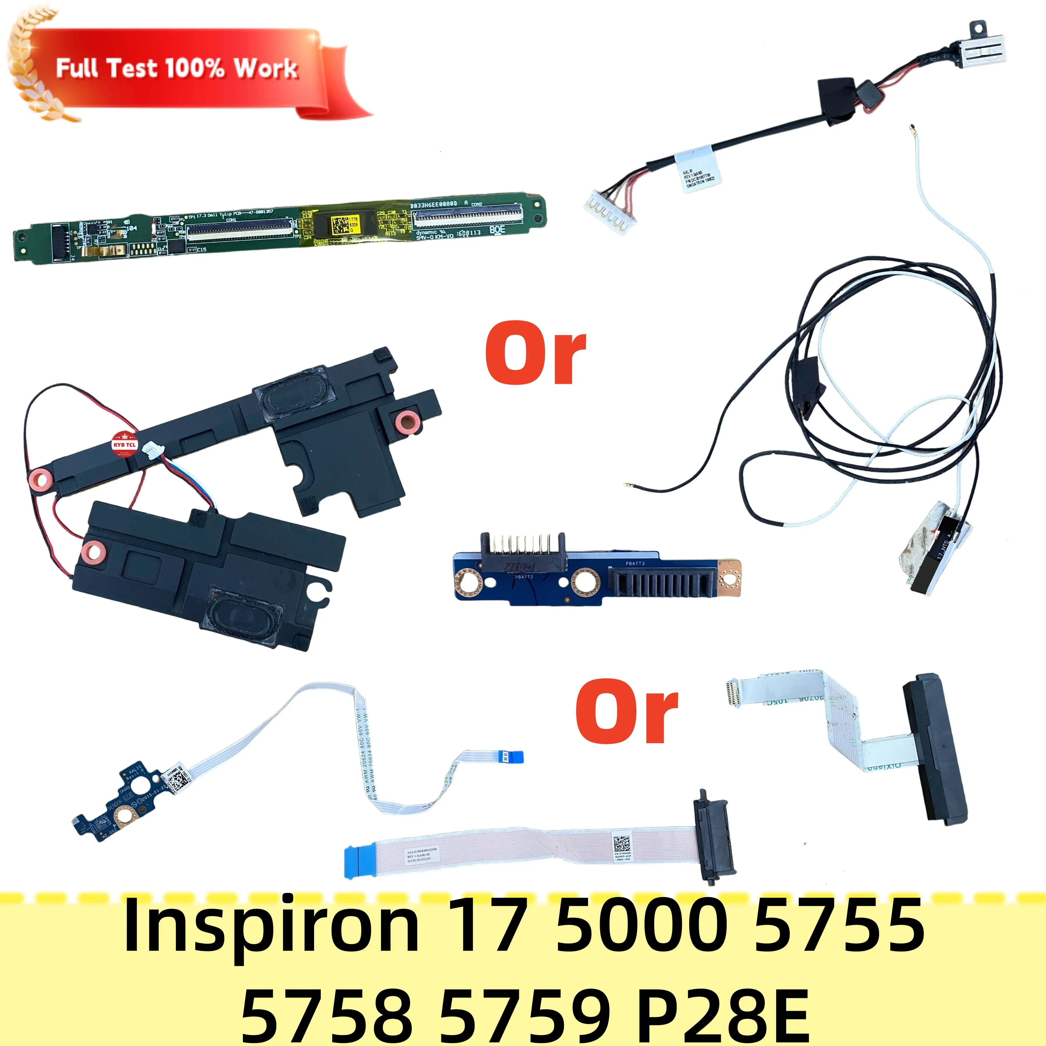 Placa de Bateria, Conector de Alimentação DC, Placa do Botão de Energia, Cabo de Disco Rígido HDD, Antena WiFi para Dell Inspiron 17 5755 5758 5759 P28E LS-B915P 0YJFDR 037KW6 01W46W 01N71L 0M1F4R 00T2CVC 000H1V 00KT1K