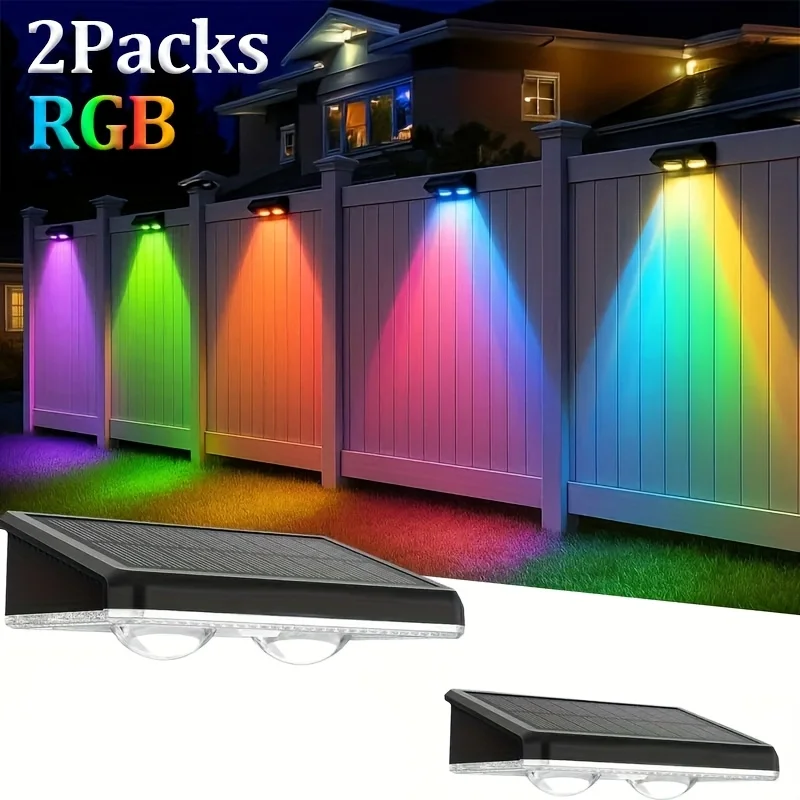 4/2 Packs Solar Fence Decorative Lights RGB Outdoor Smart Lighting for Christmas Halloween Shopping Malls Garages Stairs Garden image 3