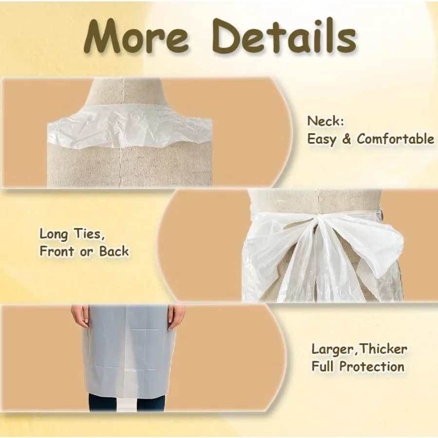 مآزر يمكن التخلص منها لتغطية الجسم بالكامل للبالغين مصنوعة من مادة بولي بلاستيكية مثالية لطلاء حفلات النزهات والإعداد الطبي