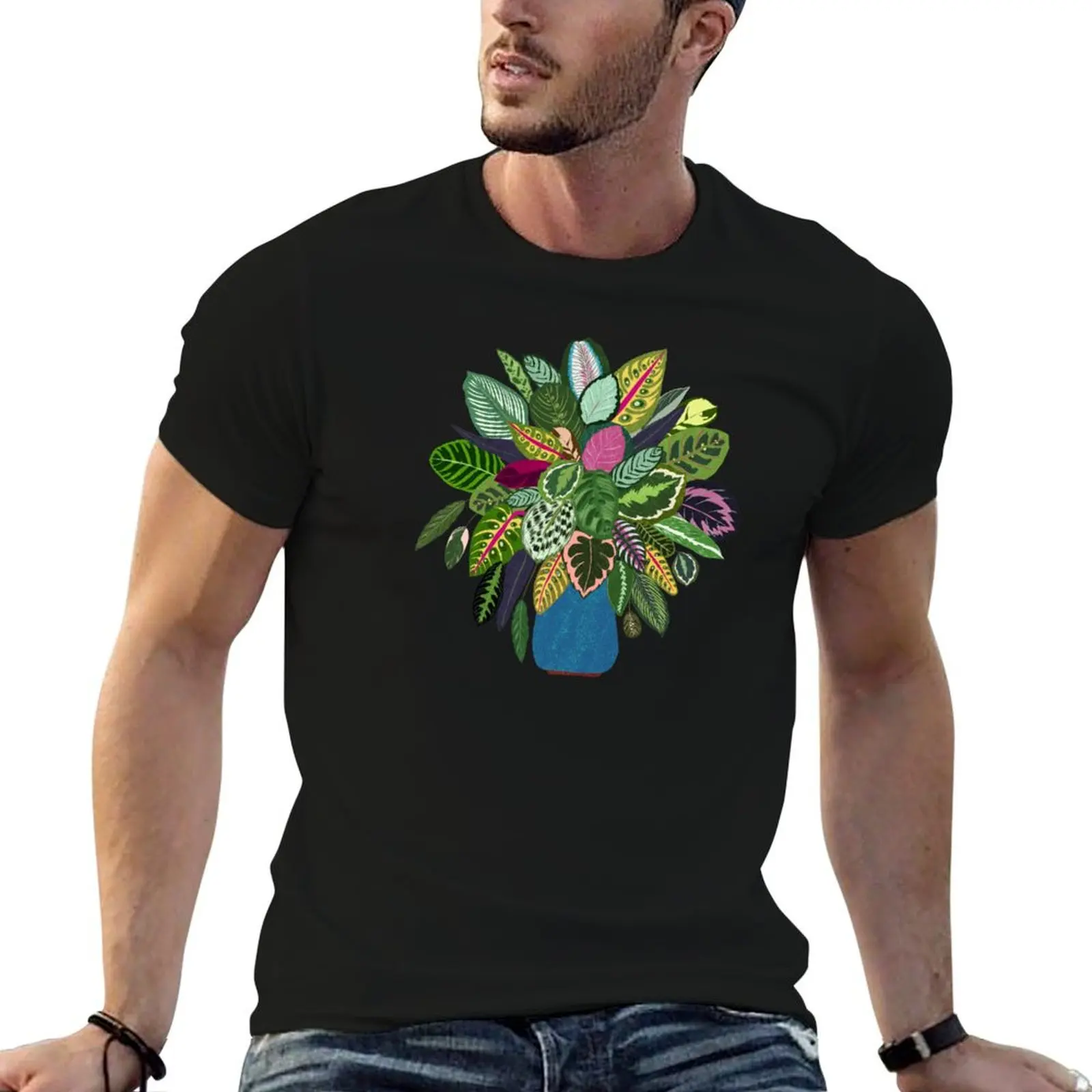 Camiseta con estampado de plantas de oración Calathea, camisetas estampadas para hombre, camiseta de algodón para hombre, camiseta de algodón