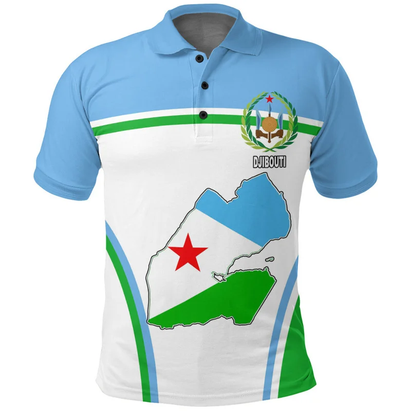 3D Printed Djibouti Flag Map Polo Shirt The RepublicOf Djibouti Coat Of Arms Graphic Polo T Shirt Vintage Mens Clothing Polos