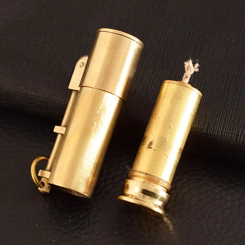 Retro Trench Brass Windproof Open Flame Kerosene Lighter Sliding Dust Cover Camping Grinding Wheel Ignition Portable Lighters