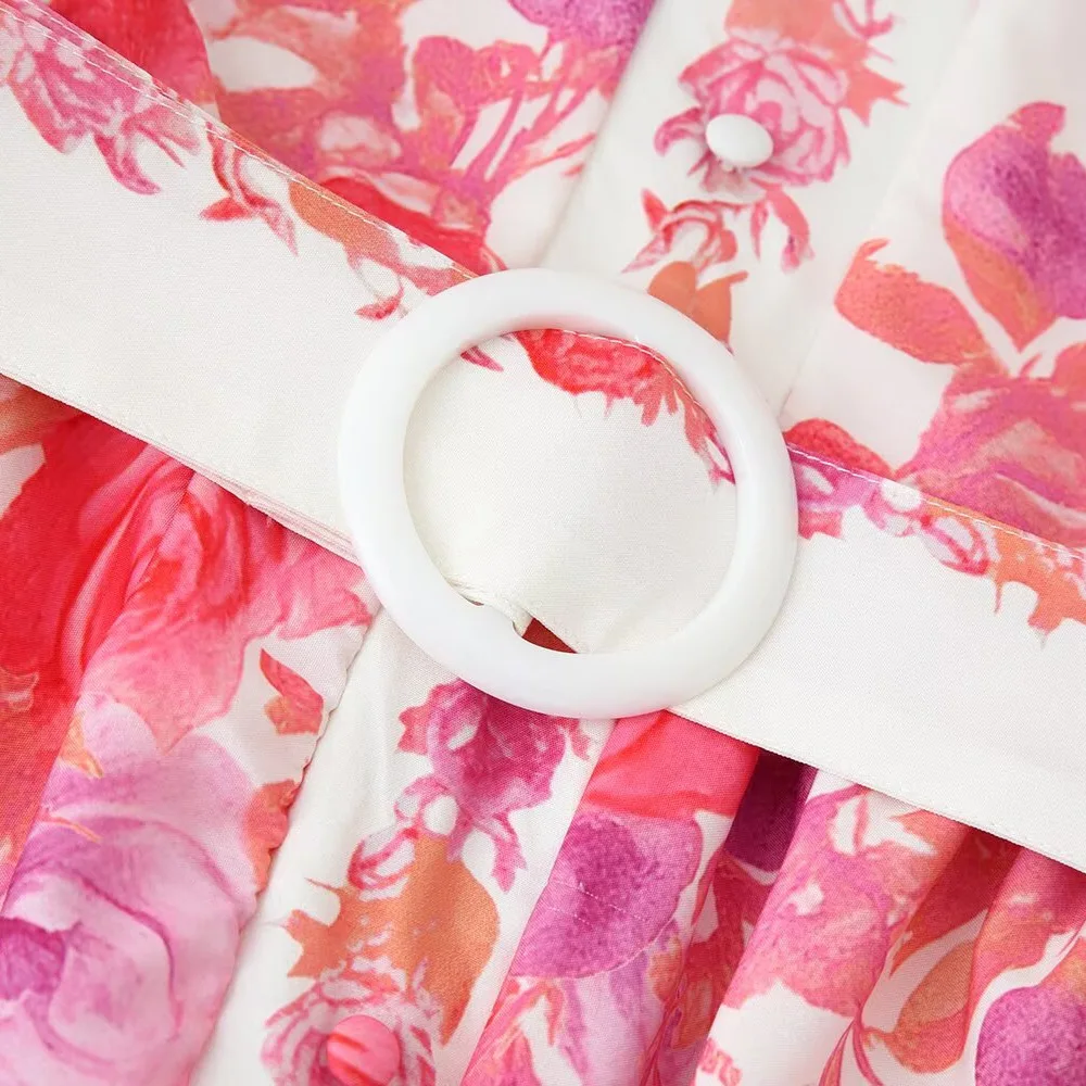Robe mi-longue élégante à imprimé Floral pour femmes, col montant, manches longues, ceinture, robes longues, automne, Robe de vacances
