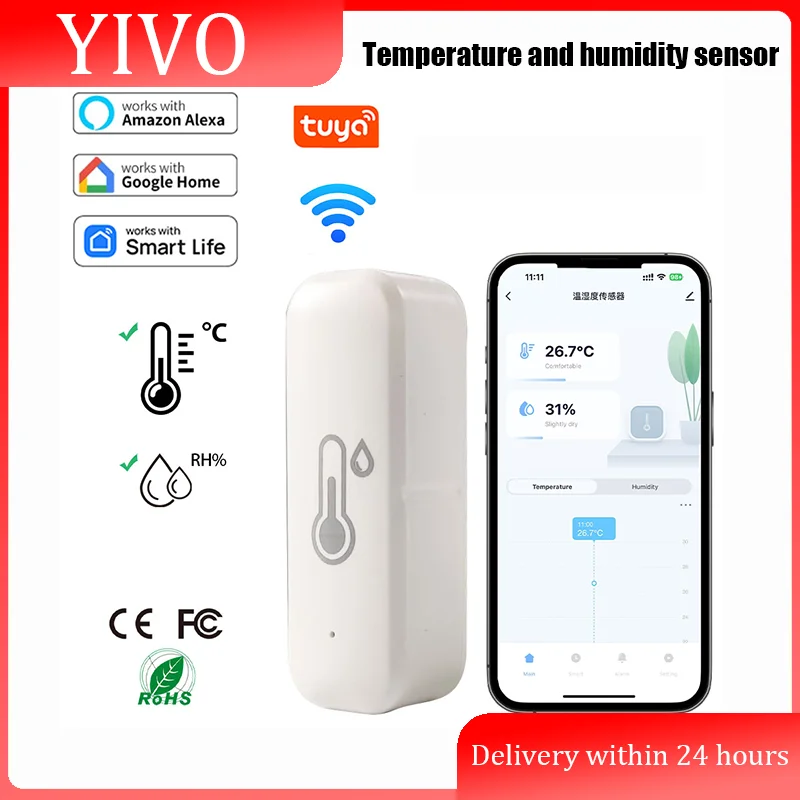 Tuya WiFi مستشعر درجة الحرارة والرطوبة مقياس حرارة متصل بالمنزلي متوافق مع Smart Life Alexa Google Assistant