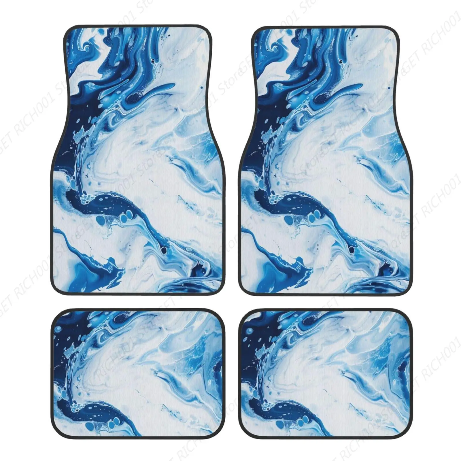 Blue Marble Ombre Abstract Carpet Floor Mats for Cars, Auto Accessories Front Rear Car Floor Mats Sets of 4 Pieces