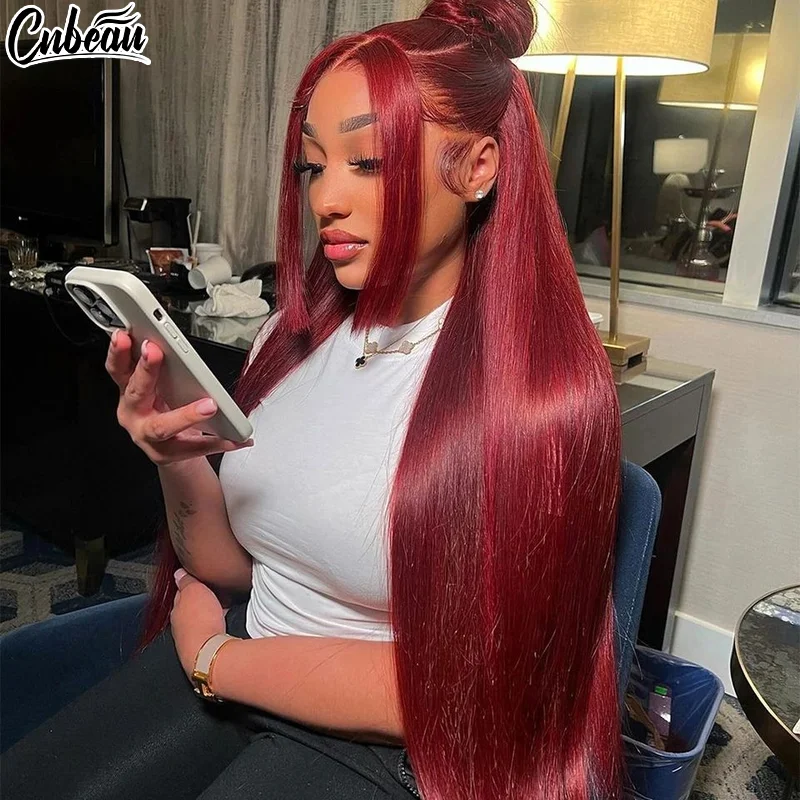 13x4 Hd Transparent Lace Front Wigs Human Hair For Black Women Straight Remy Human Hair 99j Burgundy Brazilian Lace Frontal Wigs