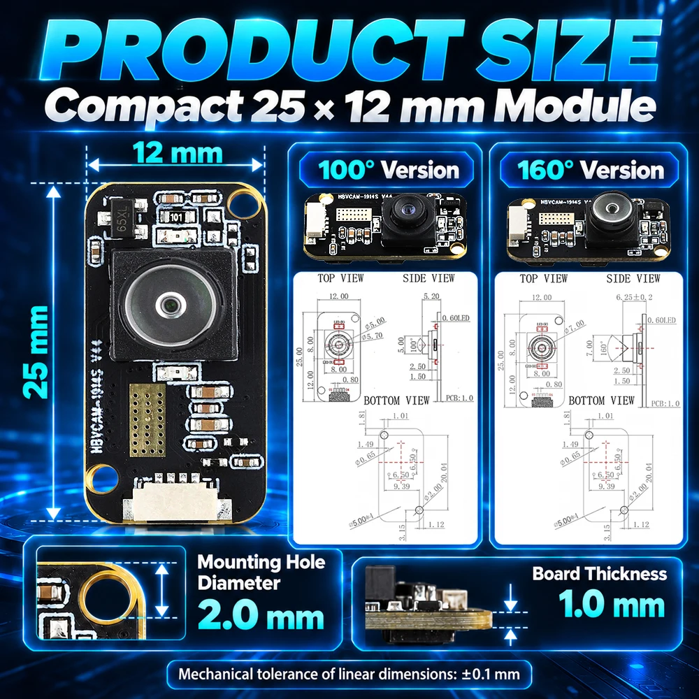GC0308 USB Camera Module 50 80 100 160 Degrees 640x480 HD 0.3Million Pixel for Linux Android Win 7 8 10 120FPS USB2.0 Free Drive