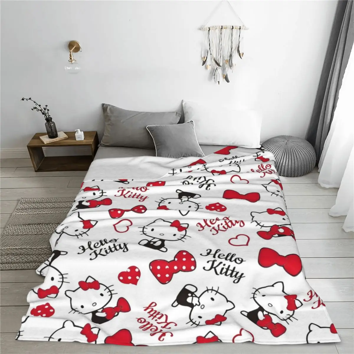 Cartoon Cute Hello Kitty Blankets Flannel Print HelloKitty Multifunction Warm Throw Blanket for Sofa Outdoor Bedspread