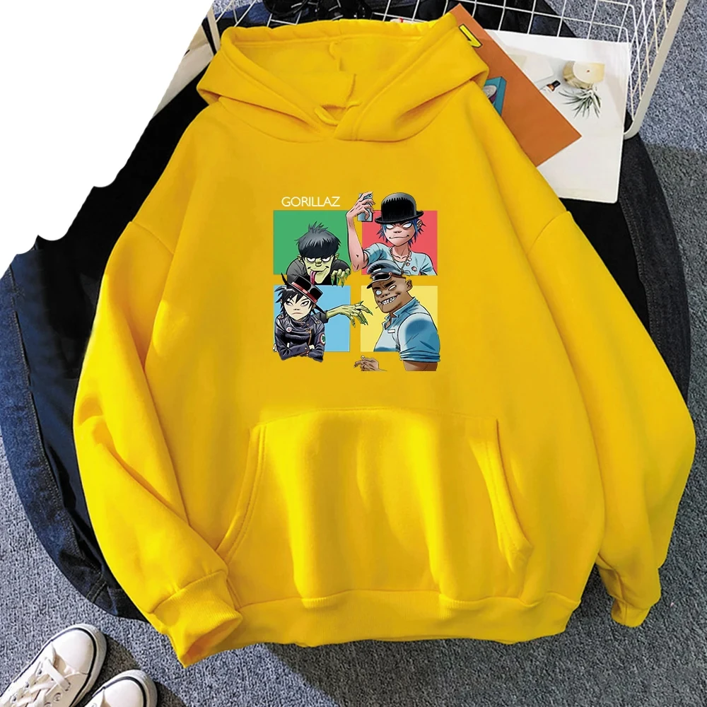 Cartoon Gorillaz bluzy muzyka zespół rockowy drukuj mężczyźni kobieta bluza z kapturem w stylu hip-hop moda Streetwear bluzy swetry odzież unisex