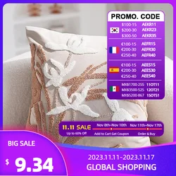 Vintage Embroidered Pillow Cover Luxury Velvet Beige Black 45x45cm Floral Home Decoration Cushion Cover Living Room Bedroom