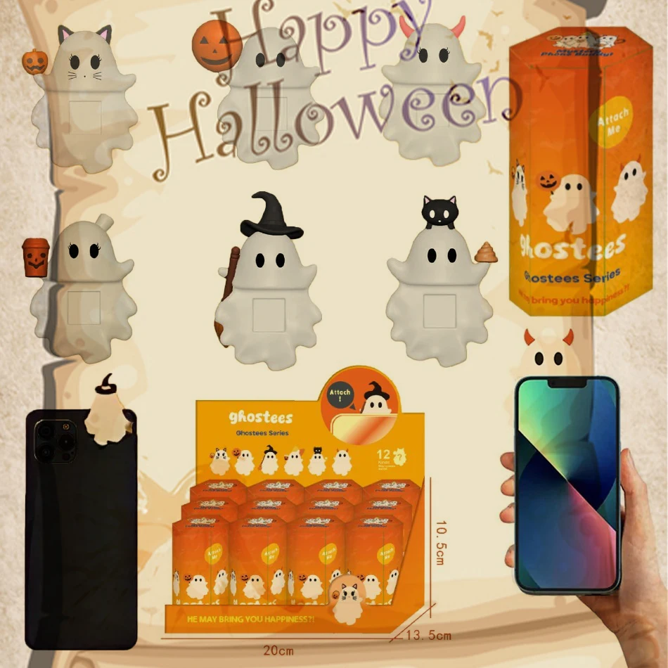 

Ghostees Mystery Phone Buddy, милый декор для телефонов на Хэллоуин, слепая коробка, сбор Hippers, экшн-фигурка, загадочные игрушки, детские подарки-сюрпризы