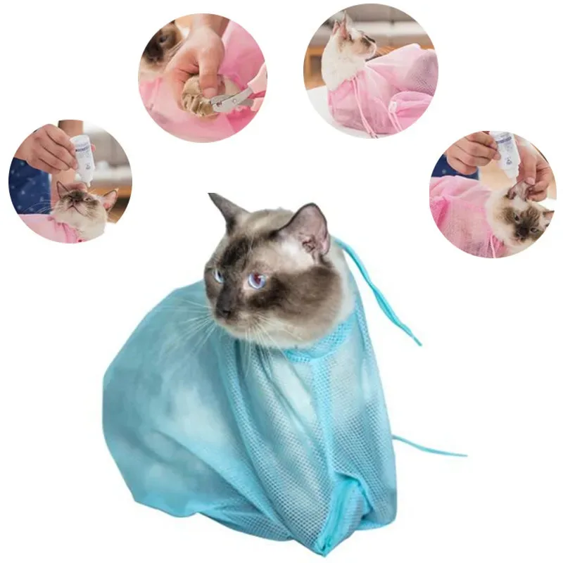 Mesh Cat Groom Bath Bag Grooming Tool Adjustable Anti-Scratch Pull-Resistant Washing Bags Cat Restraint Massage Bag Cat Supplies