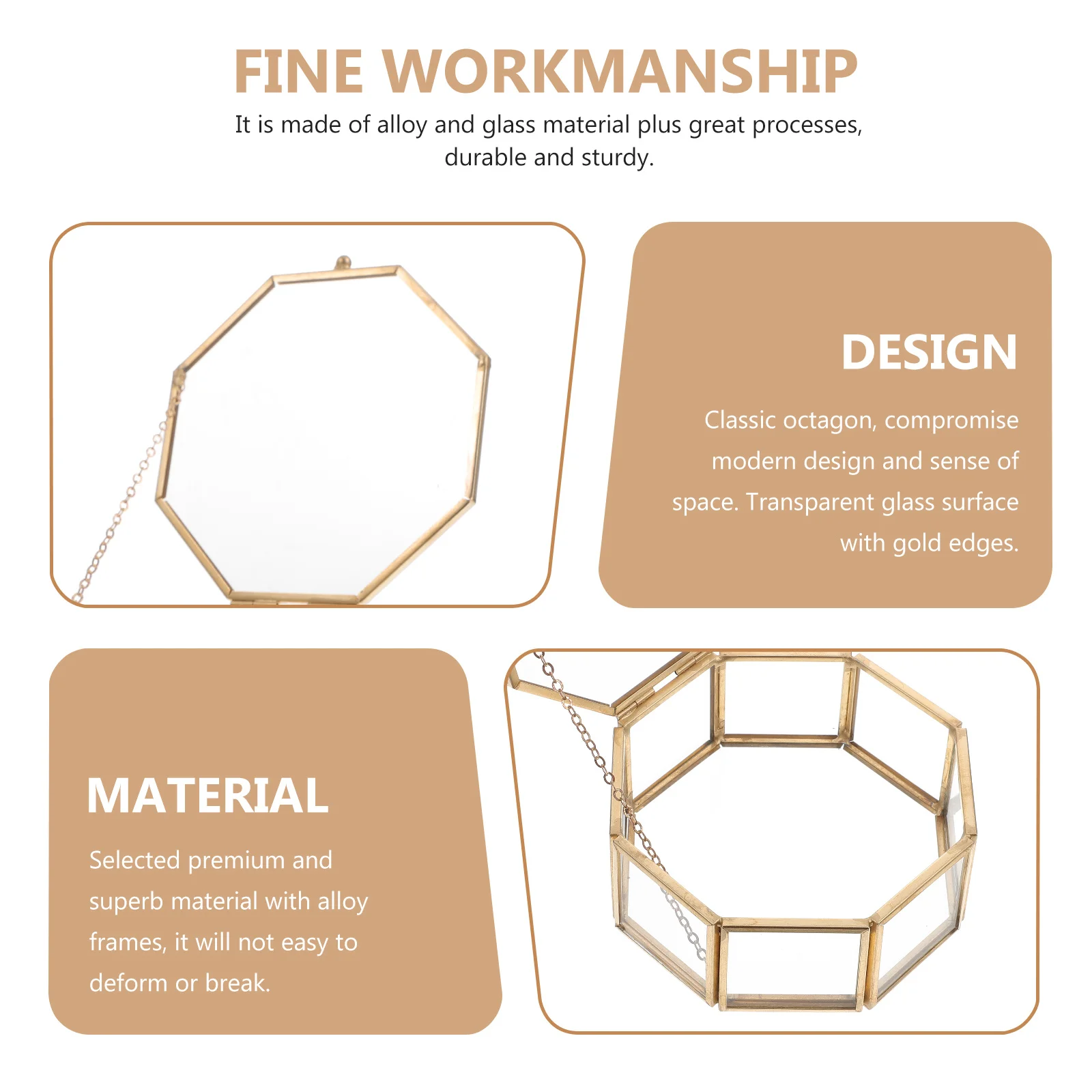 

Transparent Jewelry Box Octagonal Design for Earring Necklace Ring Bracelet Storage Display Alloy Glass Material Compact Desktop