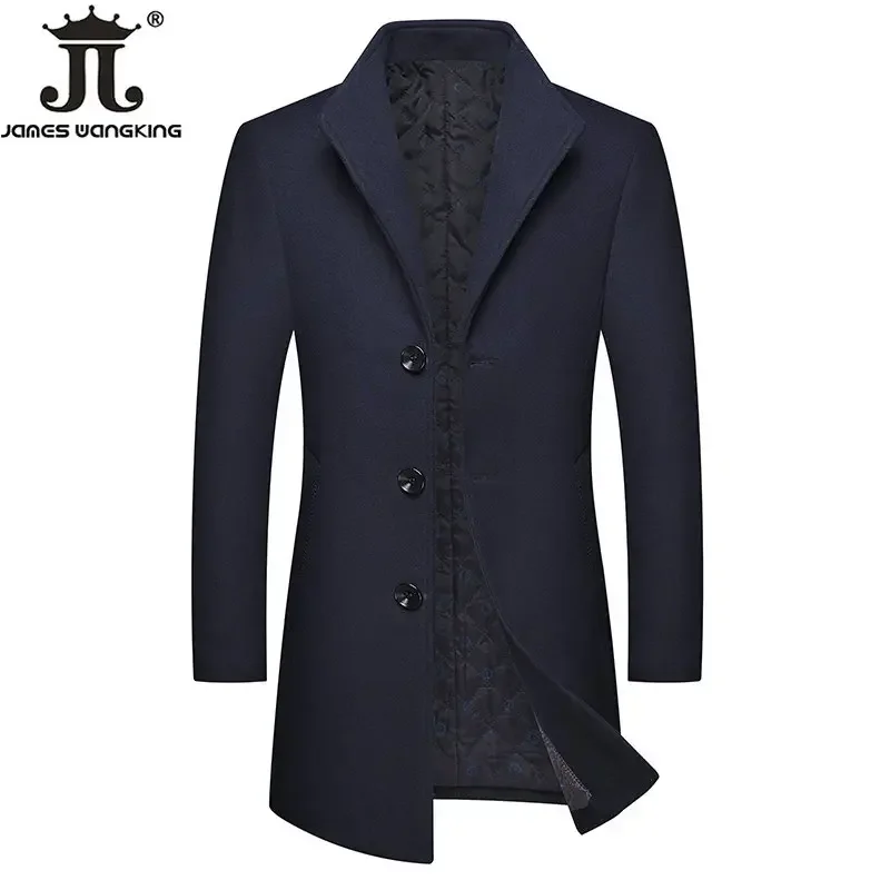 Boutique Wool Blending Men's Casual Business Woolen Coat Thicked Warm and Warm Men's Stations Collar Wool Jacket