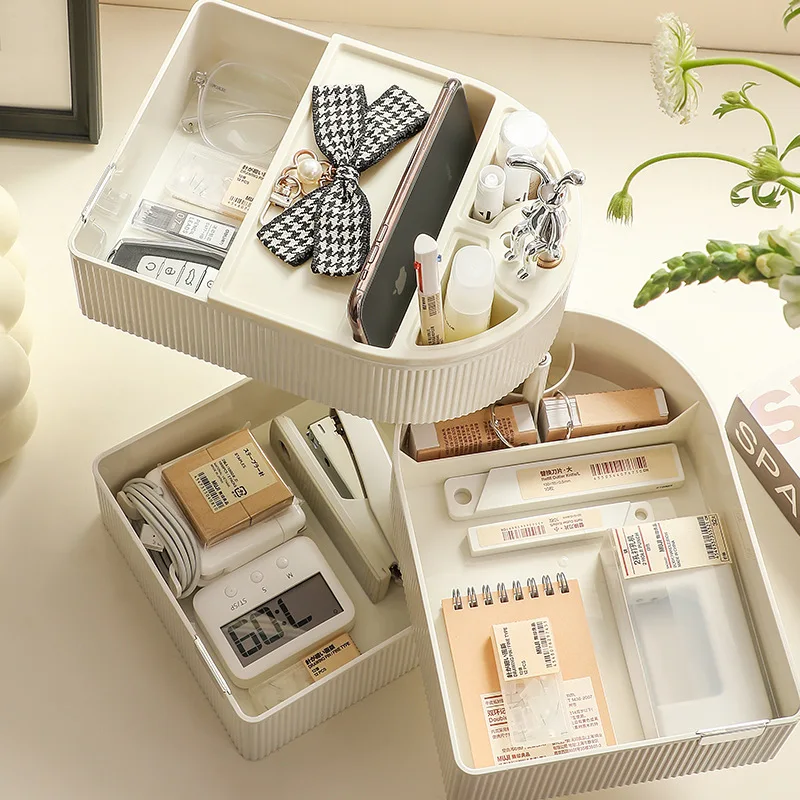 Simple Style Table Rotating Storage Box Dressing Table Cosmetic Storage Box Multi-Layer Office Stationery Storage Rack