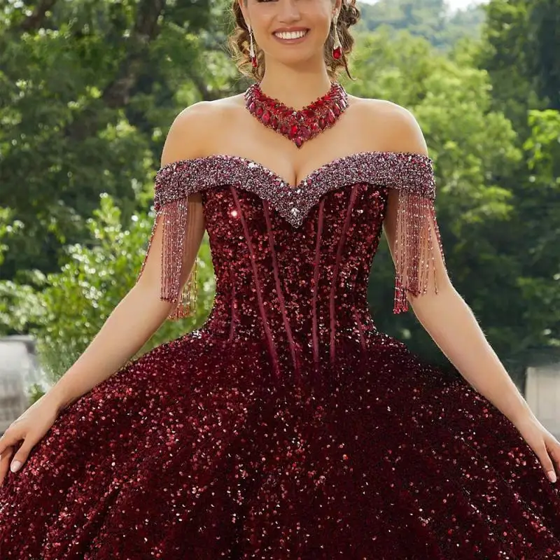 New Arrival Sequin Velvet Quinceañera Dress with Beaded Sparkle Sweetheart Birthday Party Gown Sweet 15 16 Princess Pageant Girl