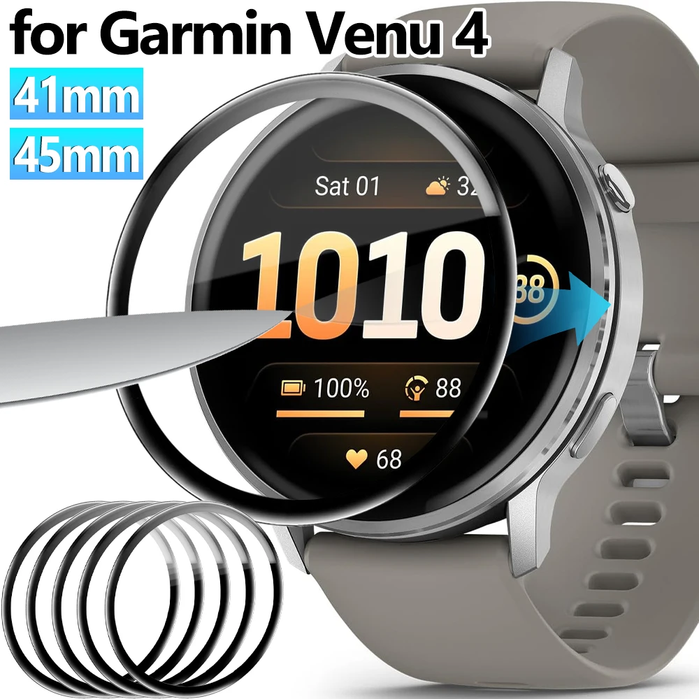5Pcs 3D Screen Protector For Garmin Venu 4 Flexible Anti-scratch HD Case Friendly Protective Film for Garmin Venu 4 41/45mm