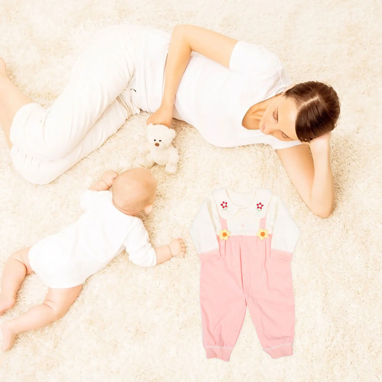 

Long Sleeve Bodysuit For Newborn Baby Girls Cotton Infant Romper Cute Turn Down Collar Fall Spring Outfit Comfortable Breathable