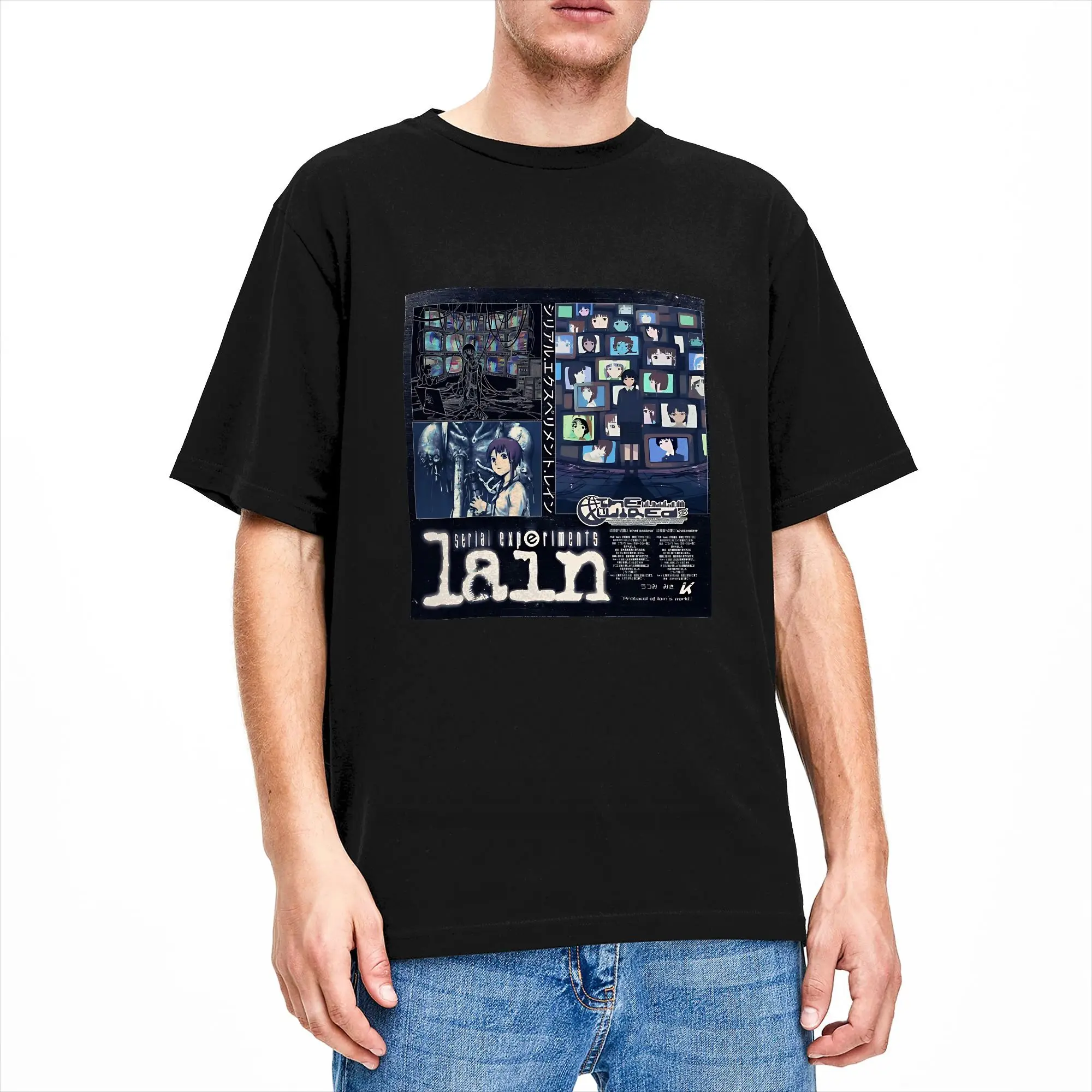 Men T Shirt Serial Experiments Lain T Shirts Trending The Wired Virtual Girl   Summer Tees Y2K Funny Cotton Tops Gift Idea