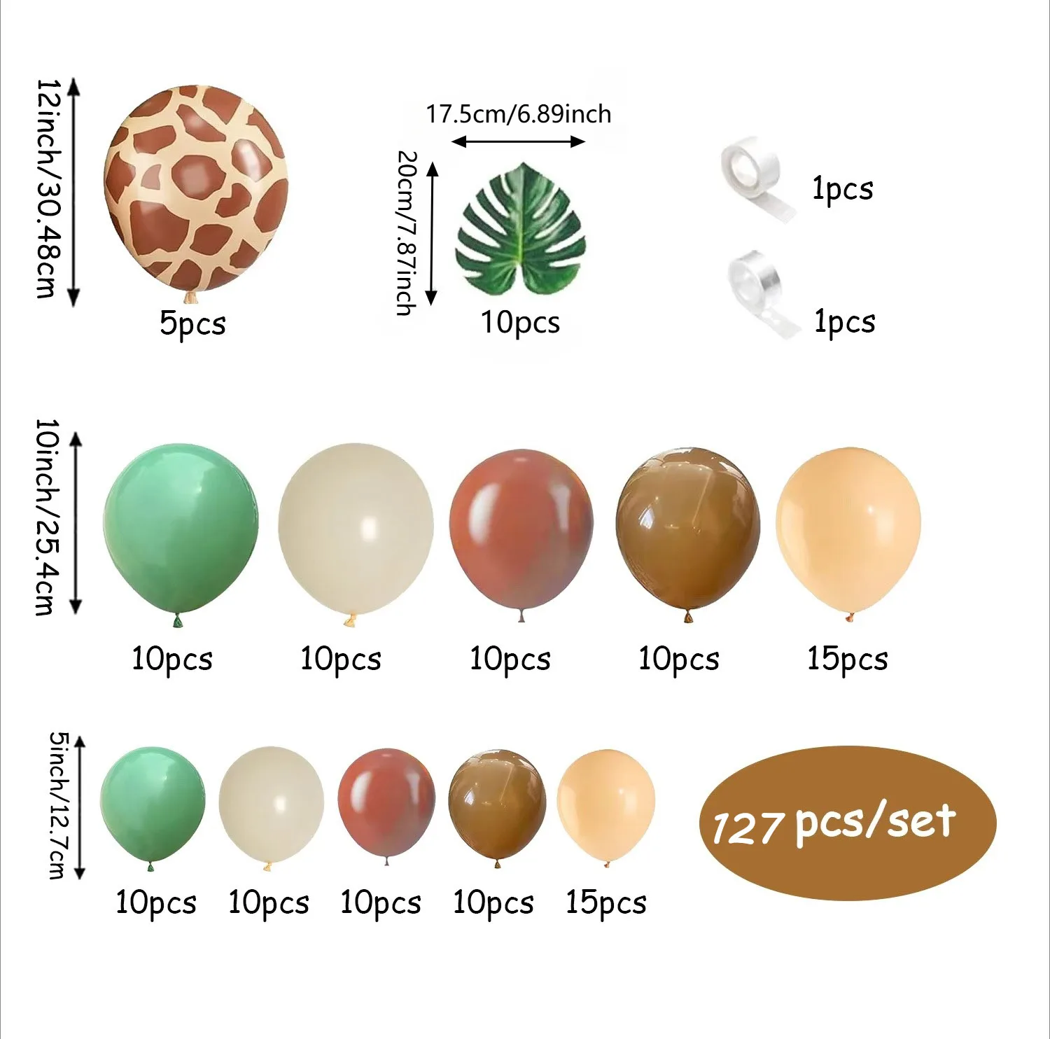 127Pcs Sage Green and Brown Wildlife Style Balloon Set, Olive Green Balloon with Artificial Leaves, Outdoor Birthday Party Decor view 2