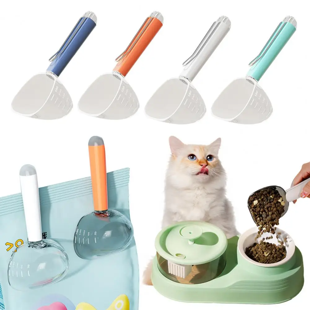 19cm Dog Food Scoop Multi Purpose Plastic Pet Food Measuring Cup With Long Handle 2-in-1 Sealing Clip For Dogs Cats Birds Food