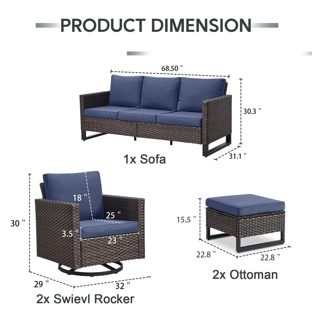 

Piece Wicker Patio Furniture Set Outdoor Swivel Rocker Chairs Set with 3 Seat Sofa and Ottomans, Small Patio Conversation Sets