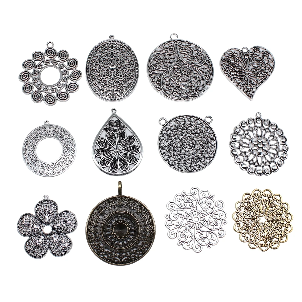 2pcs Big Size Round Hollow Flower Charms Pendant For Jewelry Making Necklace Earring Making