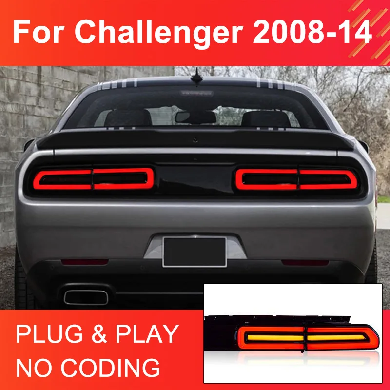 Zespół świateł tylnych LED do Dodge Challenger 2008-2014 Światła tylne Plug and Play z czerwoną / żółtą dynamiczną lampą tylną LED