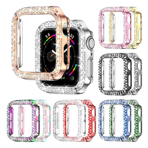 Funda ostentosa para Apple Watch Series 9 8 7 6 5 4 3 2 1 SE (sin pantalla), marco protector de diamantes de imitación con purpurina para mujer.