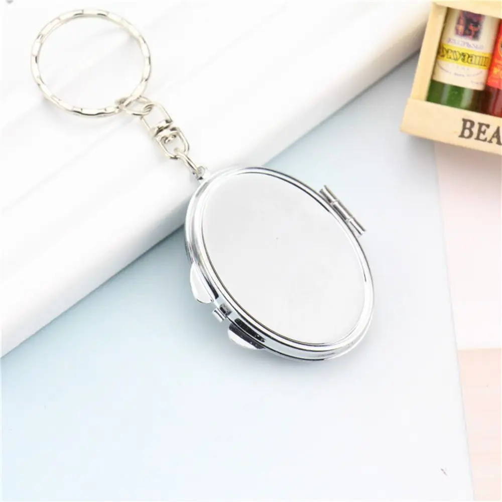 Makeup Mirror Folding Mirror Key Chain with Key Ring Double Sides Makeup Cosmetic Mirror Key Ring Round Heart Folding