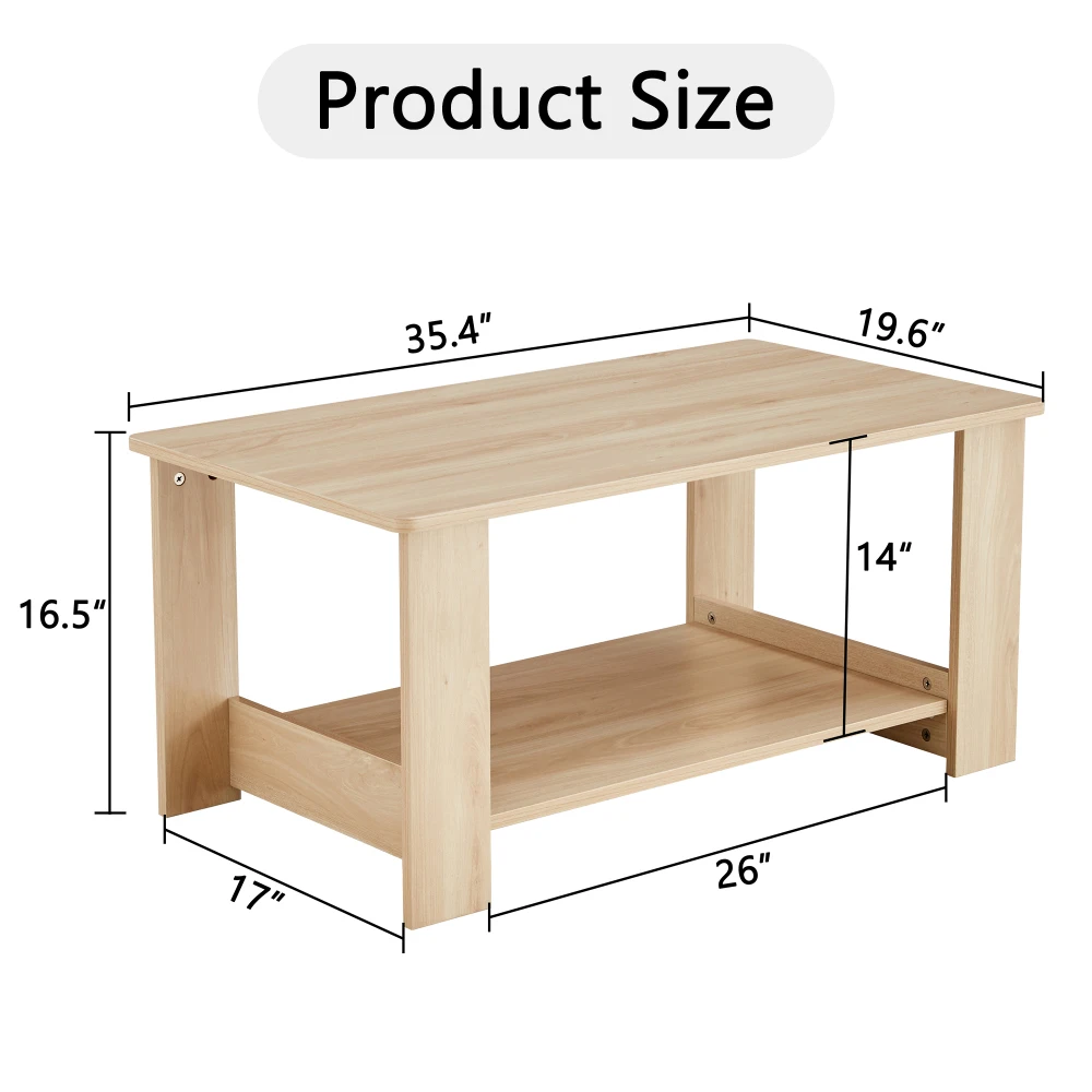 

Modern Minimalist Log Colored Double Layered Rectangular Coffee Table Tea Table MDF Material Is More Durable Suitable