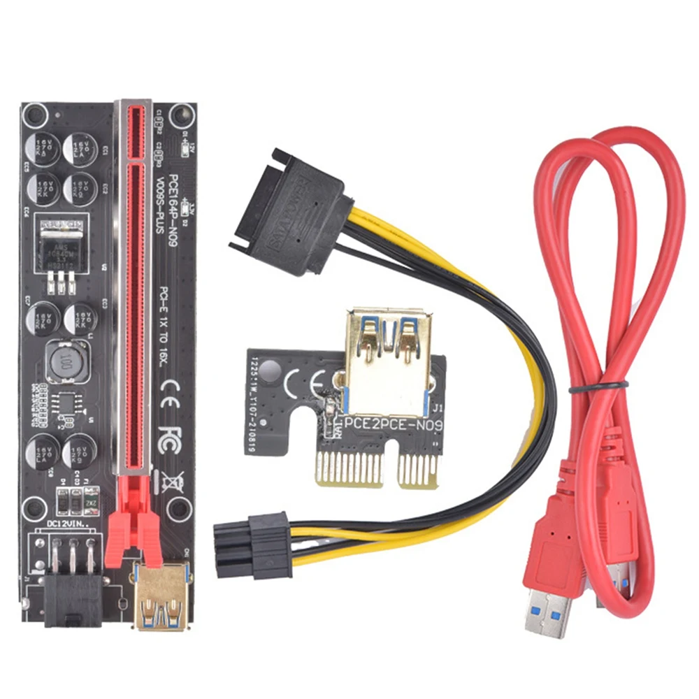 VER009S-PLUS PCI-E Riser Card, 1X a 16X, 8 Capacitores Sólidos