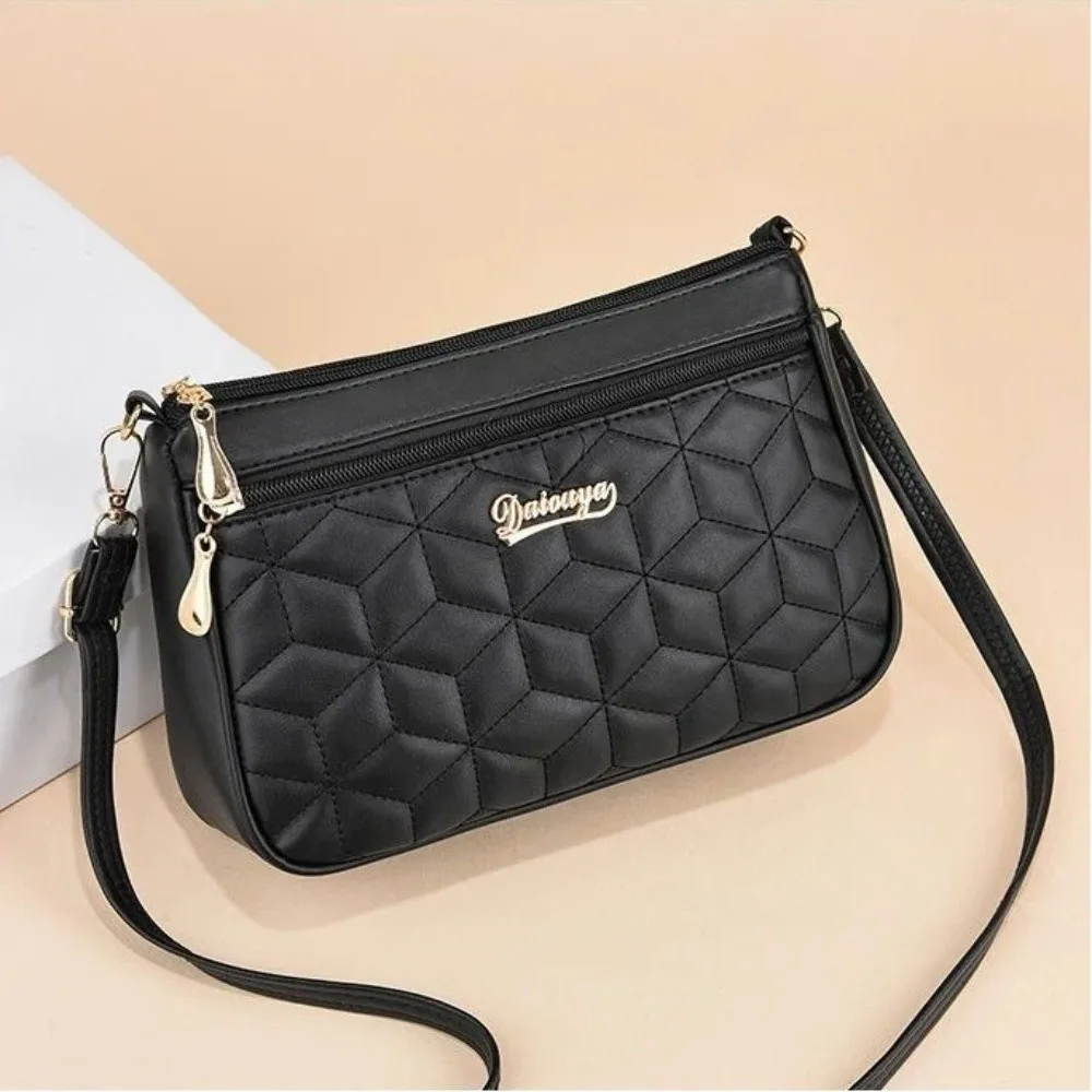 Fashion PU Leather Crossbody Bags Large Capacity Solid Color Shoulder Bag Embroidery Thread Messenger Bag Women