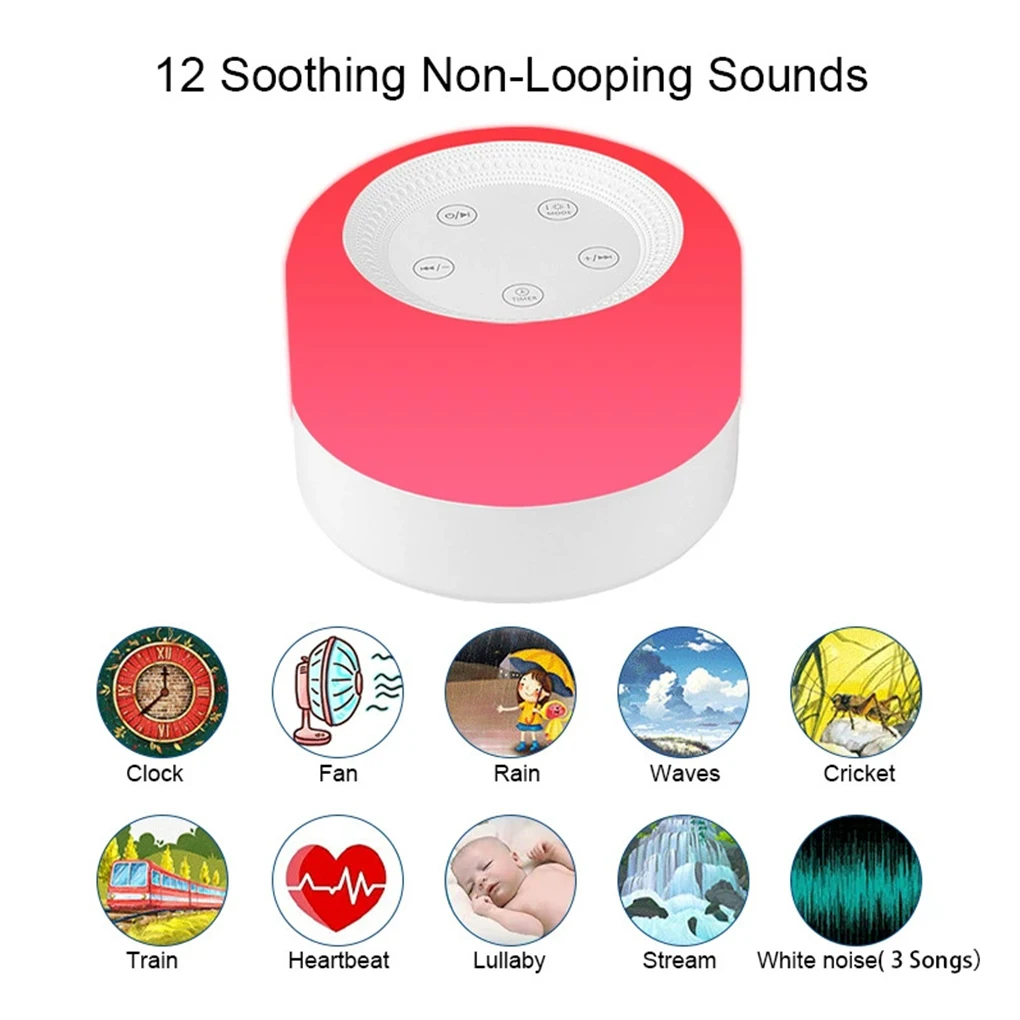 M1 Noise Sound Machines with Night Light Sleeping Relaxation for Baby Portable Touch Adjustable USB Rechargeable for Home Travel