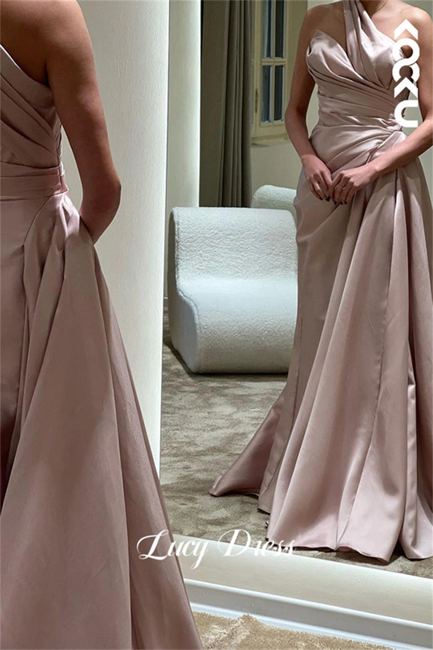 Lucy Evening Dress Bridesmaid One Shoulder Sleeve Grace Satin Gala Dresses 2024 Robe De Soiree Femmes Ball Gowns