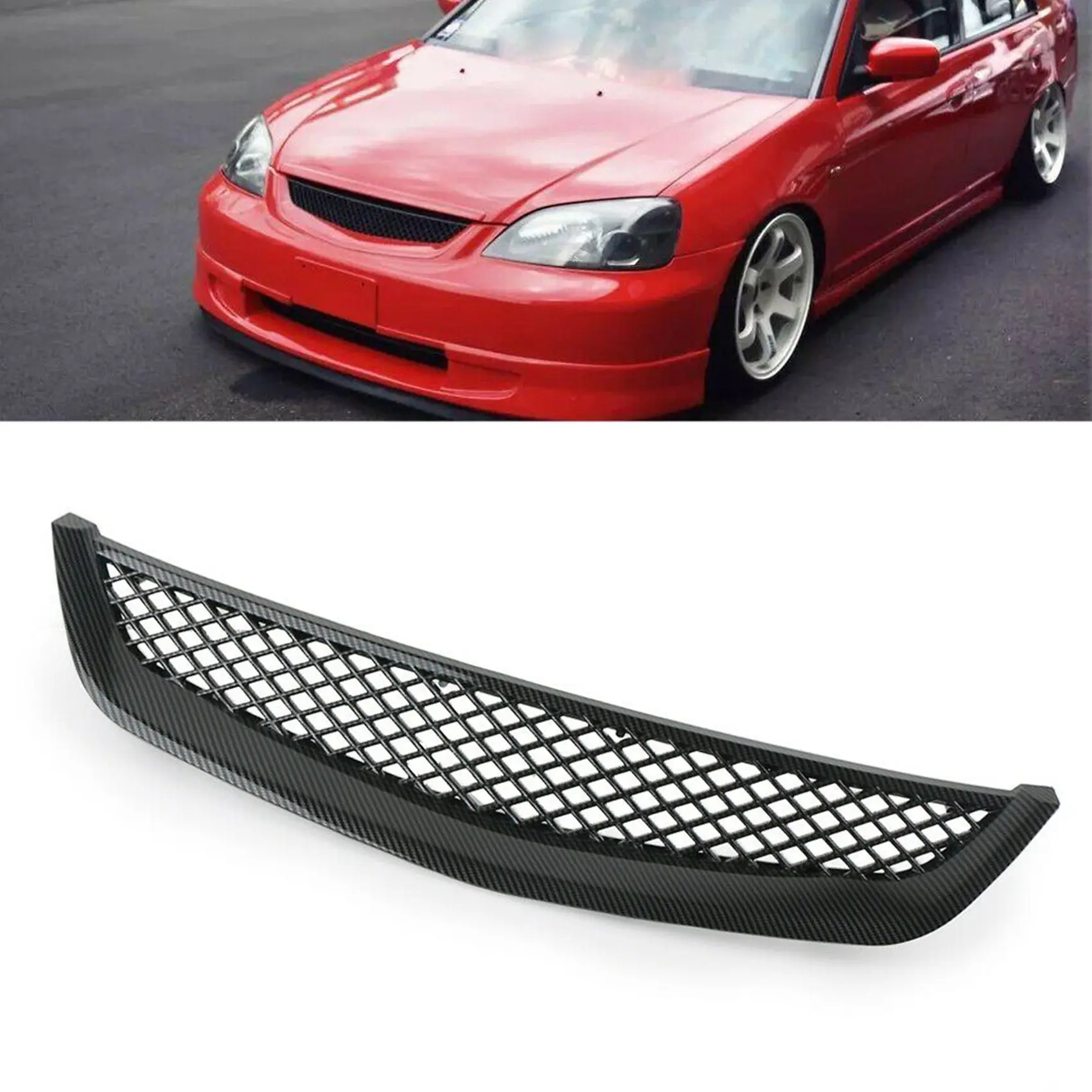 Front Bumper Hood Mesh Grille, grade de fibra de carbono para Honda Civic EM2 ES1 JDM