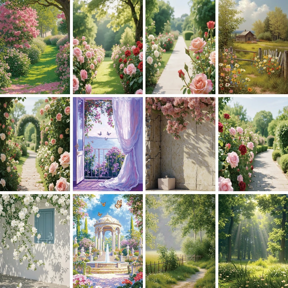 

MOON.QG Enchanted Garden Archway Photography Background Floral White Pavilion Butterfly Backdrop Birthday Photography Studio