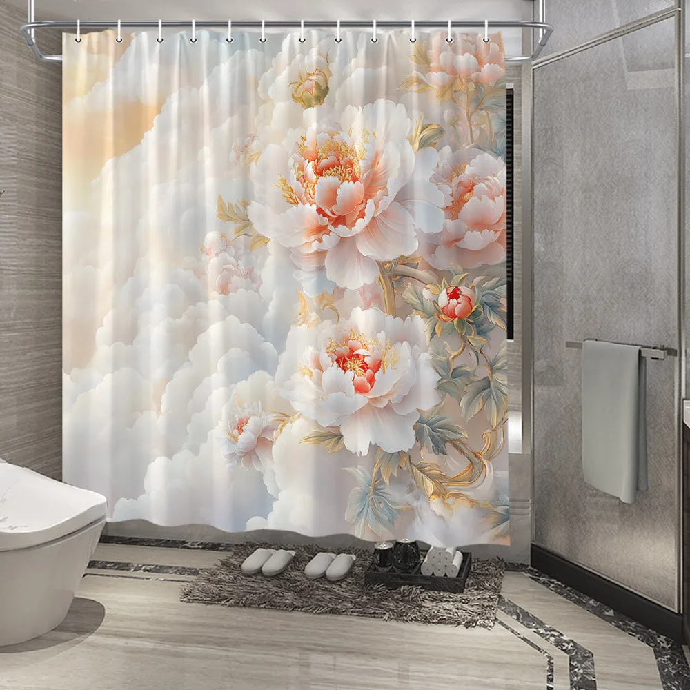 

Элегантная занавеска для душа с пионом — водонепроницаемая, устойчивая к плесени, с роскошным цветочным дизайном для изысканного и красивого декора